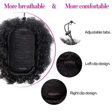 AISI QUEENS Short Afro Synthetic Curly Hair Ponytail African American Kinky Curly Wrap Drawstring Puff Ponytail Hair Extensions with 2 Clips(Large 1B#)