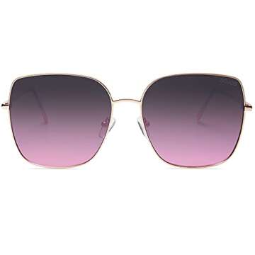 SOJOS Trendy Oversized Square Metal Frame Sunglasses for Women Men Retro Big Flat Lens UV Protection Sunglasses SJ1146, Gold Frame/Top Grey Bottom Purple Lens