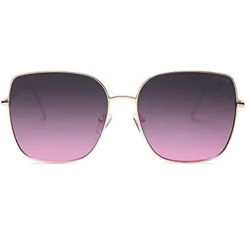 SOJOS Trendy Oversized Square Metal Frame Sunglasses for Women Men Retro Big Flat Lens UV Protection Sunglasses SJ1146, Gold Frame/Top Grey Bottom Purple Lens