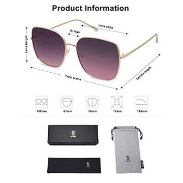 SOJOS Trendy Oversized Square Metal Frame Sunglasses for Women Men Retro Big Flat Lens UV Protection Sunglasses SJ1146, Gold Frame/Top Grey Bottom Purple Lens