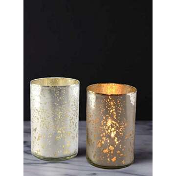 Serene Spaces Living Antique Silver Cylinder Vase, Vintage-Style Handmade Mercury Glass Finish for W...