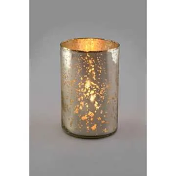 Serene Spaces Living Antique Silver Cylinder Vase, Vintage-Style Handmade Mercury Glass Finish for Weddings, Parties, Events, Measures 6" Tall and 3.5" Diameter