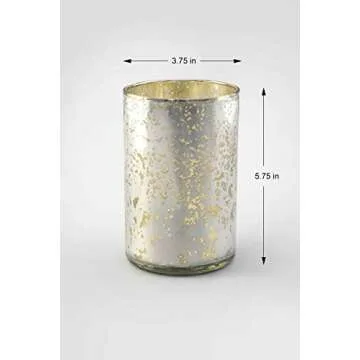 Serene Spaces Living Antique Silver Cylinder Vase, Vintage-Style Handmade Mercury Glass Finish for Weddings, Parties, Events, Measures 6" Tall and 3.5" Diameter