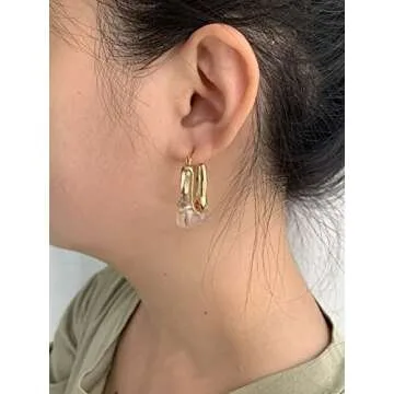 YESLADY Acrylic Hoop Earrings Gold Lucite Transparent Resin Rectangle Clear Hoops for Women