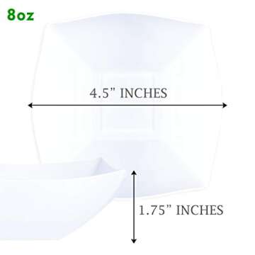 PLASTICPRO Disposable Square Serving Bowls, Party Snack or Salad Bowl, Plastic Clear or White Pack o...