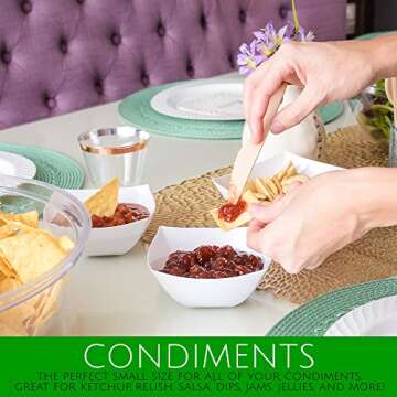 PLASTICPRO Disposable Square Serving Bowls, Party Snack or Salad Bowl, Plastic Clear or White Pack of 4 (8 OUNCE, White)