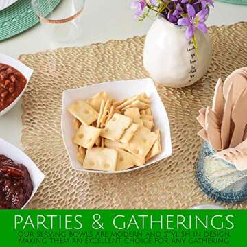 PLASTICPRO Disposable Square Serving Bowls, Party Snack or Salad Bowl, Plastic Clear or White Pack of 4 (8 OUNCE, White)