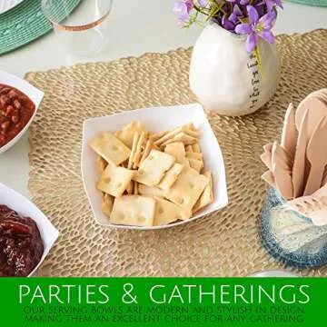 PLASTICPRO Disposable Square Serving Bowls, Party Snack or Salad Bowl, Plastic Clear or White Pack of 4 (8 OUNCE, White)