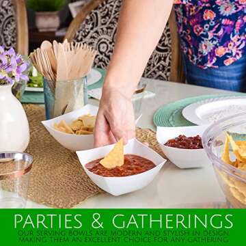 PLASTICPRO Disposable Square Serving Bowls, Party Snack or Salad Bowl, Plastic Clear or White Pack of 4 (8 OUNCE, White)