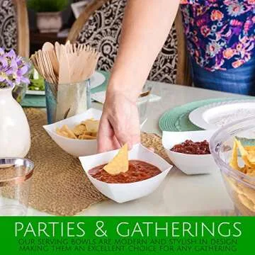 PLASTICPRO Disposable Square Serving Bowls, Party Snack or Salad Bowl, Plastic Clear or White Pack of 4 (8 OUNCE, White)