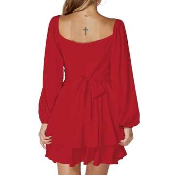 LYANER Women's Stylish Lantern Sleeve Mini Dress