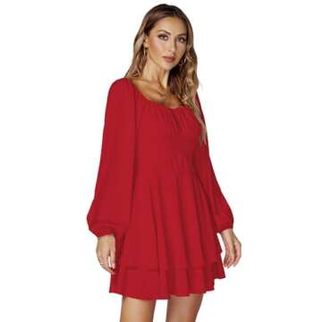 LYANER Women's Stylish Lantern Sleeve Mini Dress