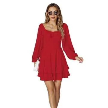 LYANER Women's Stylish Lantern Sleeve Mini Dress