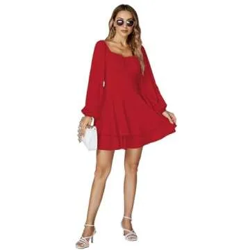 LYANER Women's Stylish Lantern Sleeve Mini Dress