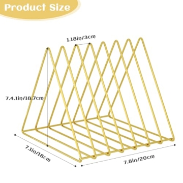 Urban Deco Triangle Desk Organizers Metal Wire Magazine Holder 7 Sections Decorative File Folder Organizer Vinyl Record Storage Office For Desk - Gold Magazine File Holder - Pack of 2