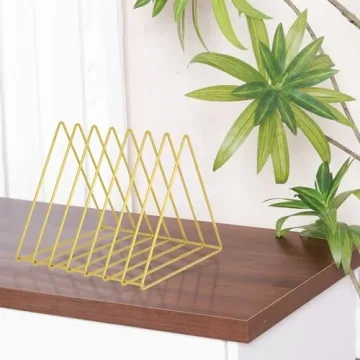 Urban Deco Triangle Desk Organizers Metal Wire Magazine Holder 7 Sections Decorative File Folder Organizer Vinyl Record Storage Office For Desk - Gold Magazine File Holder - Pack of 2