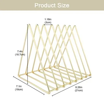 Urban Deco Triangle Desk Organizers Metal Wire Magazine Holder 7 Sections Decorative File Folder Organizer Vinyl Record Storage Office For Desk - Gold Magazine File Holder - Pack of 2