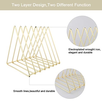 Urban Deco Triangle Desk Organizers Metal Wire Magazine Holder 7 Sections Decorative File Folder Organizer Vinyl Record Storage Office For Desk - Gold Magazine File Holder - Pack of 2
