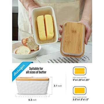 Butter Dish with Lid, Large Butter Dish for Countertop, Ceramic Butter Dish with Knife Double Silico...