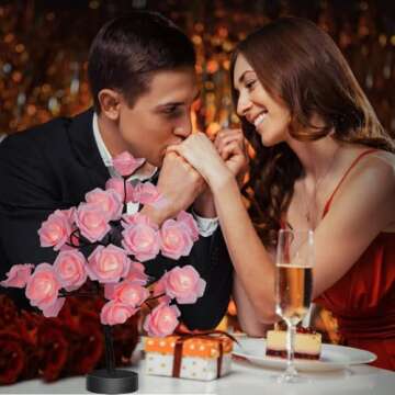 COLORLIFE Birthday Mother's Day Valentine's Day Christmas Gifts for Mom Women Daughter Wife Girlfriend Sister Pink Flower Rose Tree lamp Cute Room Decor for Bedroom Livingroom