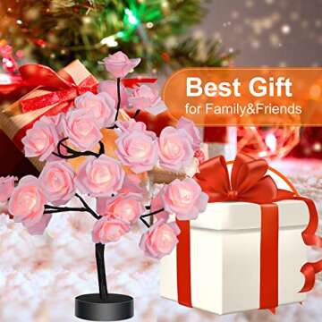 COLORLIFE Birthday Mother's Day Valentine's Day Christmas Gifts for Mom Women Daughter Wife Girlfriend Sister Pink Flower Rose Tree lamp Cute Room Decor for Bedroom Livingroom