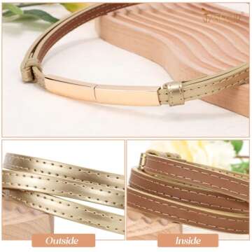 JASGOOD 2 Pack Women's Skinny Patent Leather Belt Adjustable Slim Waist Belt for Dress