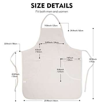 conda 100% Cotton Canvas Professional Bib Apron With 3 Pockets for Women Men Adults,Waterproof,Natural 31inch By 27inch