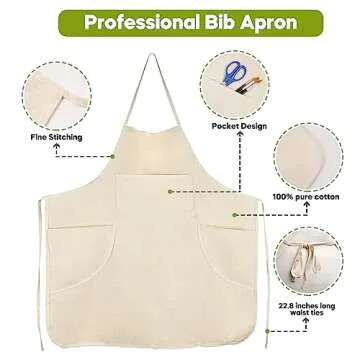 100% Cotton Canvas Professional Bib Apron - 3 Pockets, Waterproof
