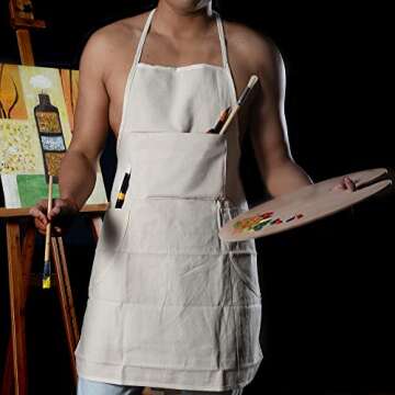 conda 100% Cotton Canvas Professional Bib Apron With 3 Pockets for Women Men Adults,Waterproof,Natural 31inch By 27inch