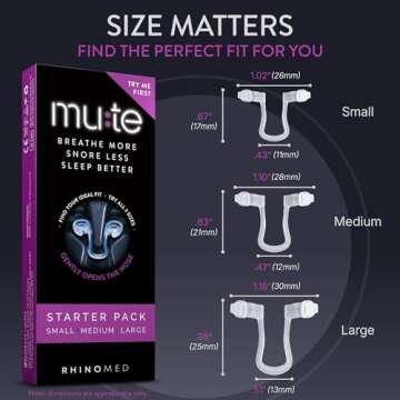 Rhinomed Mute Nasal Dilator for Snore Reduction - Anti-Snoring Aid Solution - Improve Airflow - Comfortable Nose Vents, Breathing Aids for Better Sleep (Starter, 3-Pk)