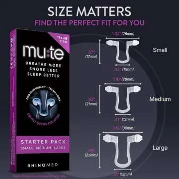 Rhinomed Mute Nasal Dilator for Snore Reduction - Anti-Snoring Aid Solution - Improve Airflow - Comfortable Nose Vents, Breathing Aids for Better Sleep (Starter, 3-Pk)