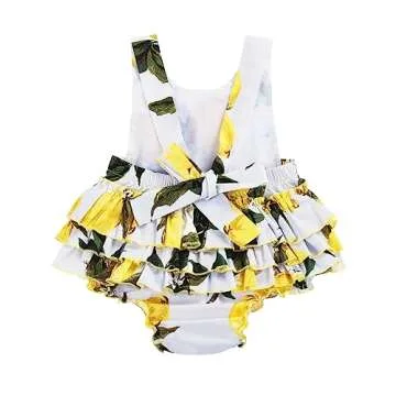 PrinceSasa Baby Girl Clothes Lemon Floral Ruffles Summer Dress and Headband for Newborn Gifts,A6,0-6 Months(Size S)