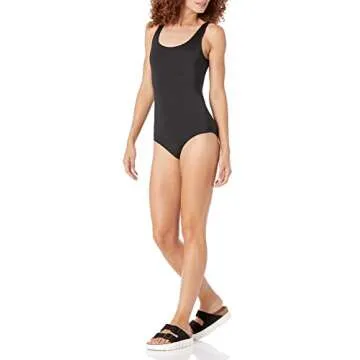 Amazon Essentials Women's One-Piece Coverage Swimsuit (Available in Plus Size), Washed Black, X-Large
