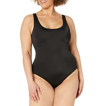 Amazon Essentials Women's One-Piece Coverage Swimsuit (Available in Plus Size), Washed Black, X-Large