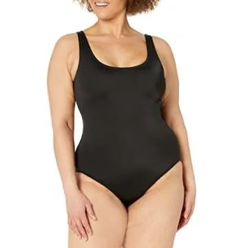 Amazon Essentials Women's One-Piece Coverage Swimsuit (Available in Plus Size), Washed Black, X-Large
