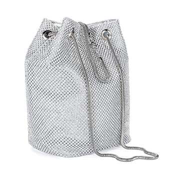 Rhinestone Evening Party Bags for Women Sparkly Silver Clutch Crystal Bucket Purse Wedding Purses Wa...