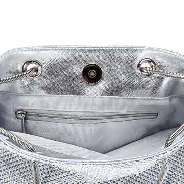 Rhinestone Evening Party Bags for Women Sparkly Silver Clutch Crystal Bucket Purse Wedding Purses Wallet Fancy Desinger Handbags Bing Glitter Shoulder Bags for Cocktail Prom NightOut Small Tote Bag