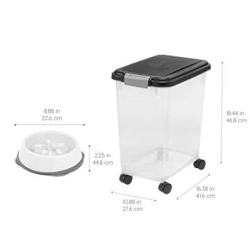 IRIS USA Airtight Dog Food Storage Container with 2-Cup Scoop and Slow Feeder Bowl Combo, Up to 30 l...