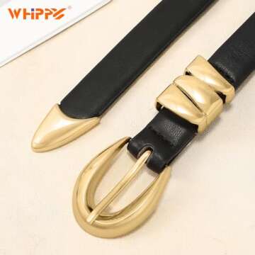WHIPPY Women Skinny Leather Belt with Shiny Buckle – Stylish & Versatile
