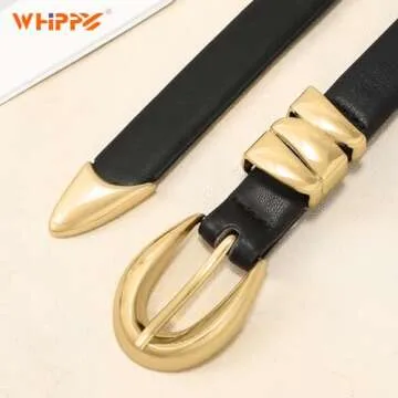 WHIPPY Women Skinny Leather Belt with Shiny Buckle – Stylish & Versatile