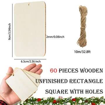 60 Pcs Wooden Tags for DIY Crafting and Holiday Decorations