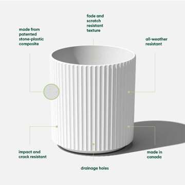 Veradek Demi Series Round Planter for Porch, Patio, Backyard | Durable Plastic-Concrete Material | Modern Décor for Tall Plants, Flowers