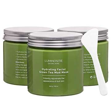 Hydrating Facial Green Tea Mud Mask - Instantly Rejuvenate Appearance Of Dull Skin - Calms Redness & Irritation - French Green Clay - Hyaluronic Acid, Vitamin E & Vitamin B3 250g - Vegan