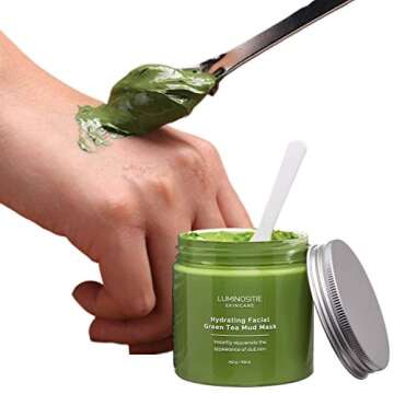Hydrating Facial Green Tea Mud Mask - Instantly Rejuvenate Appearance Of Dull Skin - Calms Redness & Irritation - French Green Clay - Hyaluronic Acid, Vitamin E & Vitamin B3 250g - Vegan
