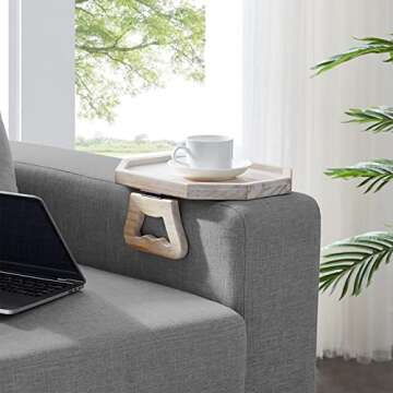 Vesuna Wooden Sofa Arm Tray, Clip Couch Table, Armrest Cup Holder, Folding Organizer for Remote, Phone,drinkings and Snacks