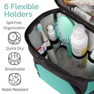 TERRA HOME Shower Caddy For College Dorms- Travel Shower Caddy - Shower Organizer Bag - Large Capacity, Quick Dry and Water Resistant with Metal Hook - Portable Shower Case for Gym and Travel (Aqua)