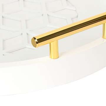 Kate and Laurel Caspen Round Cut Out Pattern Decorative Tray with Gold Metal Handles, White