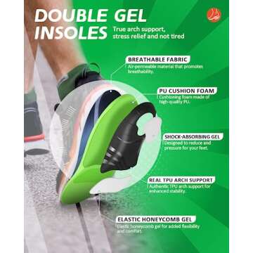 Plantar Fasciitis Arch Support Insoles, Heavy Duty Support (220+lbs) Orthotic Inserts for Flat Feet/...