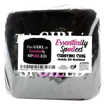 “This Girl is Essentially SpOILed” Essential Oil Carrying Case Holds 30 5ml/10ml/15ml Bottles; Black Nylon Travel-Friendly Foam-Padded Organizer with Handle and Zipper