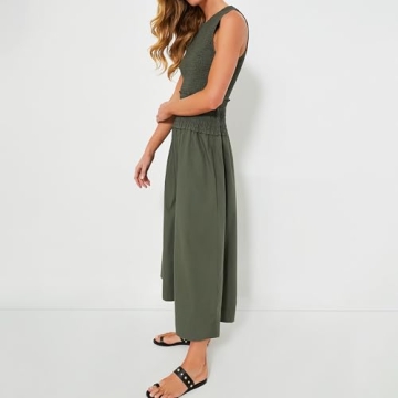 Womens 2024 Summer Army Green Sleeveless Maxi Dress Tiered Pleated Silhouette Skirt A-line Casual Dresses (US, Alpha, Medium, Regular, Regular, Army Green)